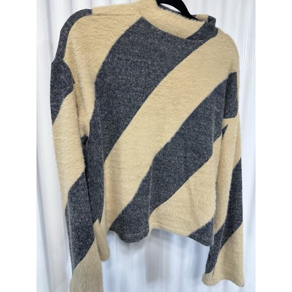 Anthropologie Maeve Mock-Neck Sweater In Sand And Slate Stripes Women’s Medium - Picture 3 of 5